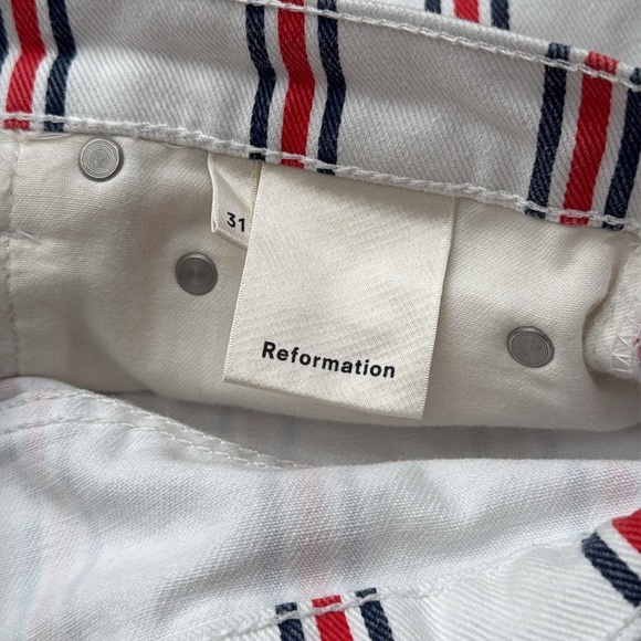 Reformation Charlie High Rise Grenada Red White & Blue Striped Denim Shorts 31 - Picture 9 of 10